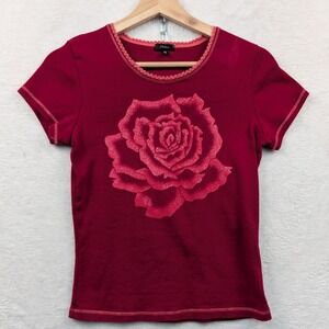 VTG Storm Top Women's M Red Glitter Rose Lace Trim Coquette Grunge Sleaze Y2K